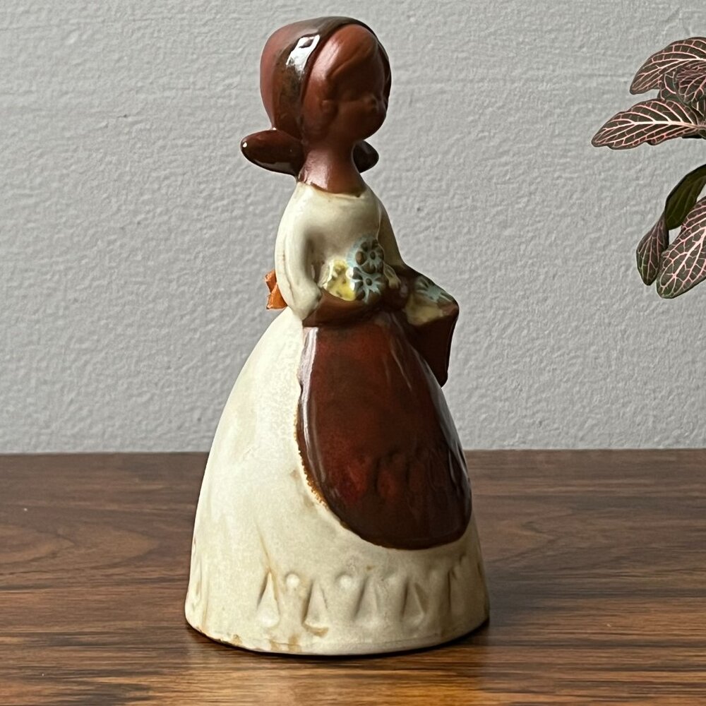 Mid-Century Japanese Ceramic Flower Girl Clay Bell 5.25" Vintage - Picture 6 of 14